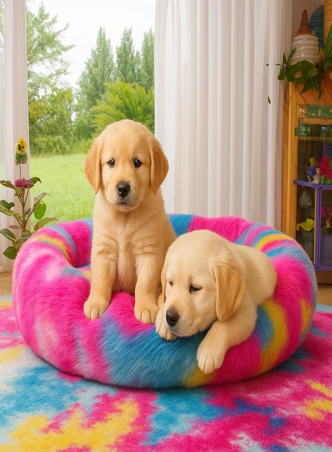 RoverPets Calming Dog Bed for Indoor Cats - Small and Medium Bed Washable, Anti-Slip Round Fluffy Plush Faux Fur Pet Bed (Small - Length 19 inch) - Image 1